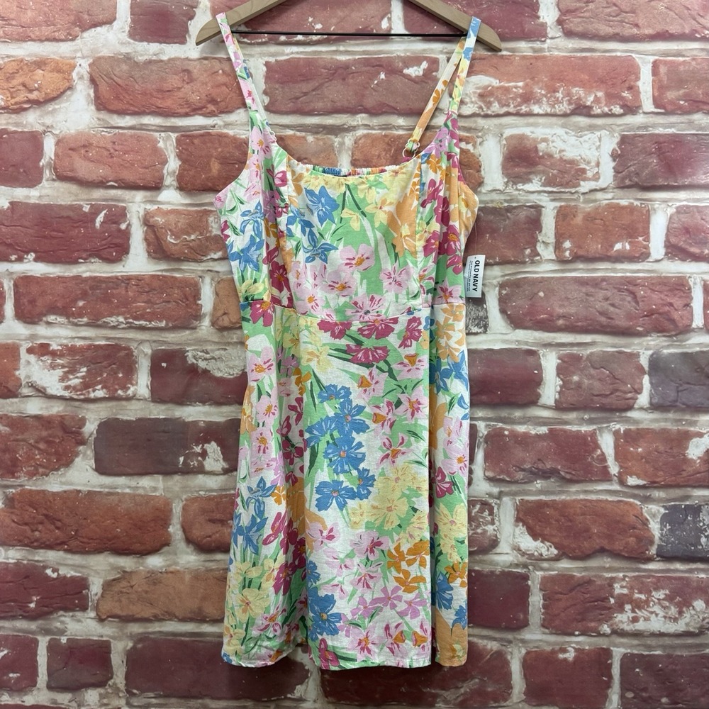 Old Navy Dress Women's L Petite Multicolor Garden Floral Linen Blend Sundress - Picture 9 of 11